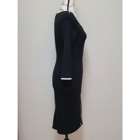 VENUS Black Contrast Trim 3/4 Sleeve Round Neck Keyhole Back Shift Dress Size XS - Picture 3 of 13